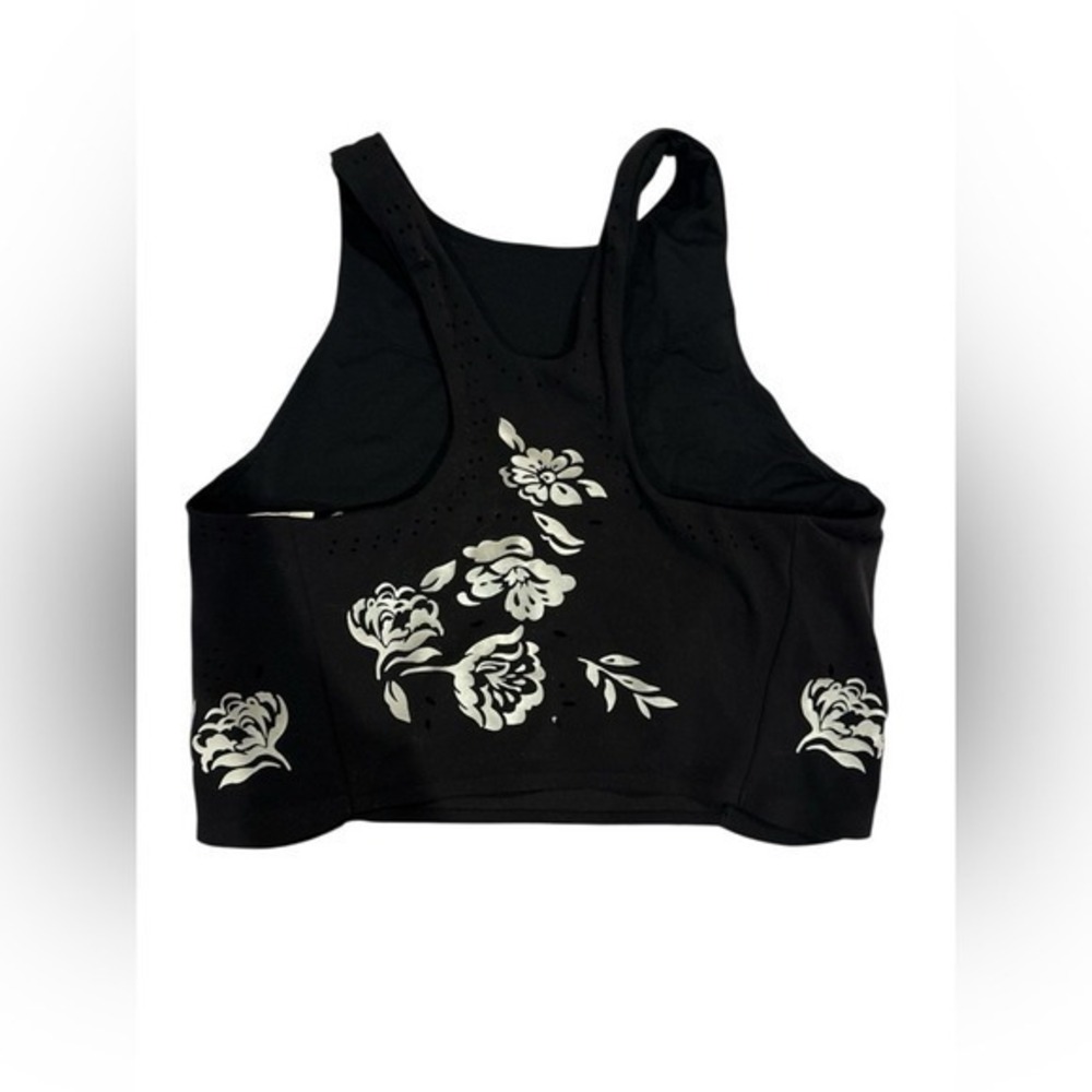 Athleta Black Sports Bra with White Floral Design